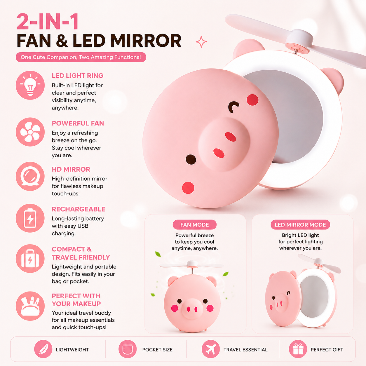 Pocket Glow Fan & Mirror